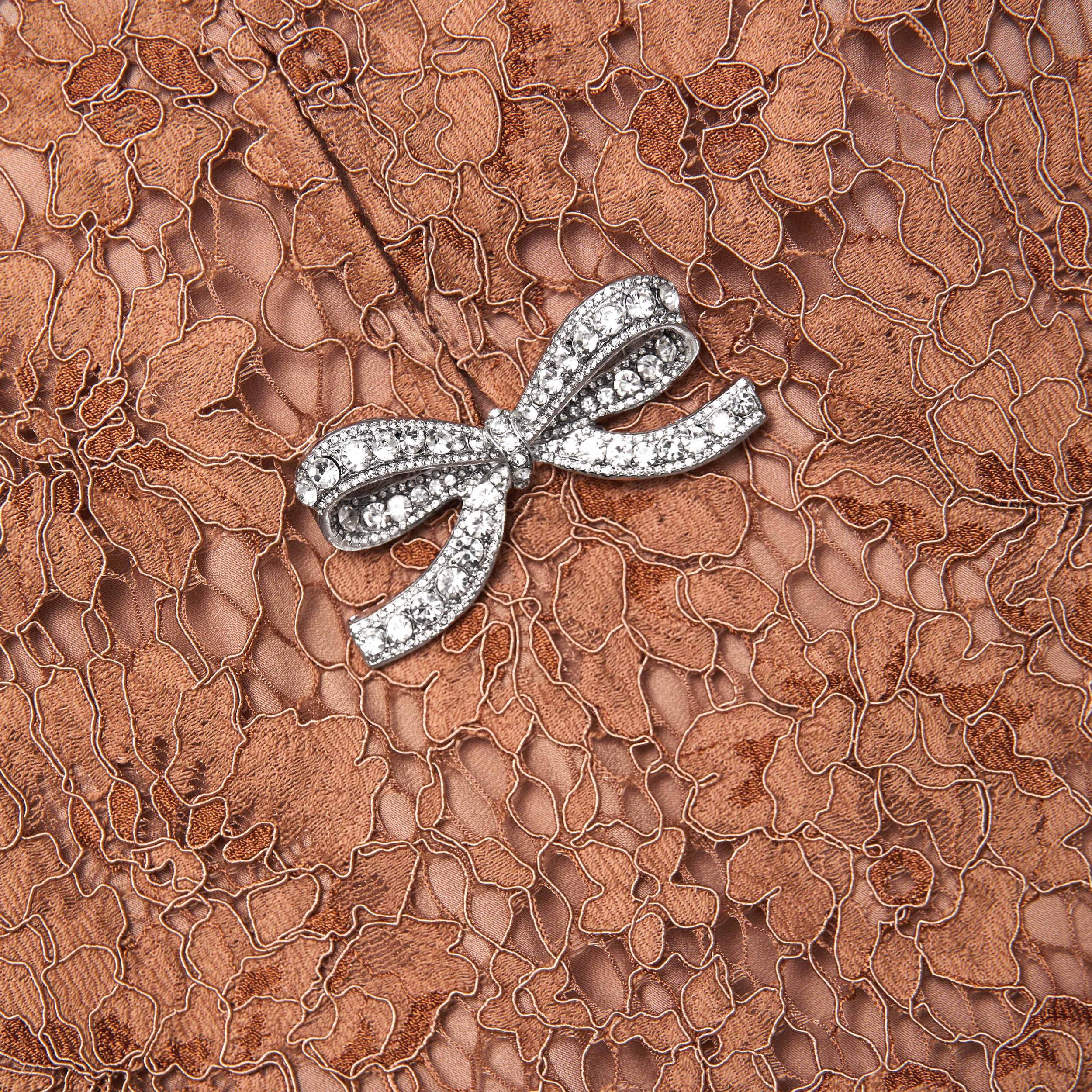 Tan Lace Bow Mini Dress Product Image