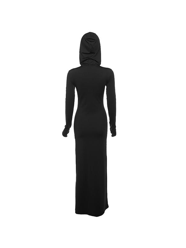 Cutout Hooded Split Thigh Thumb Hole Maxi Dress Product Image