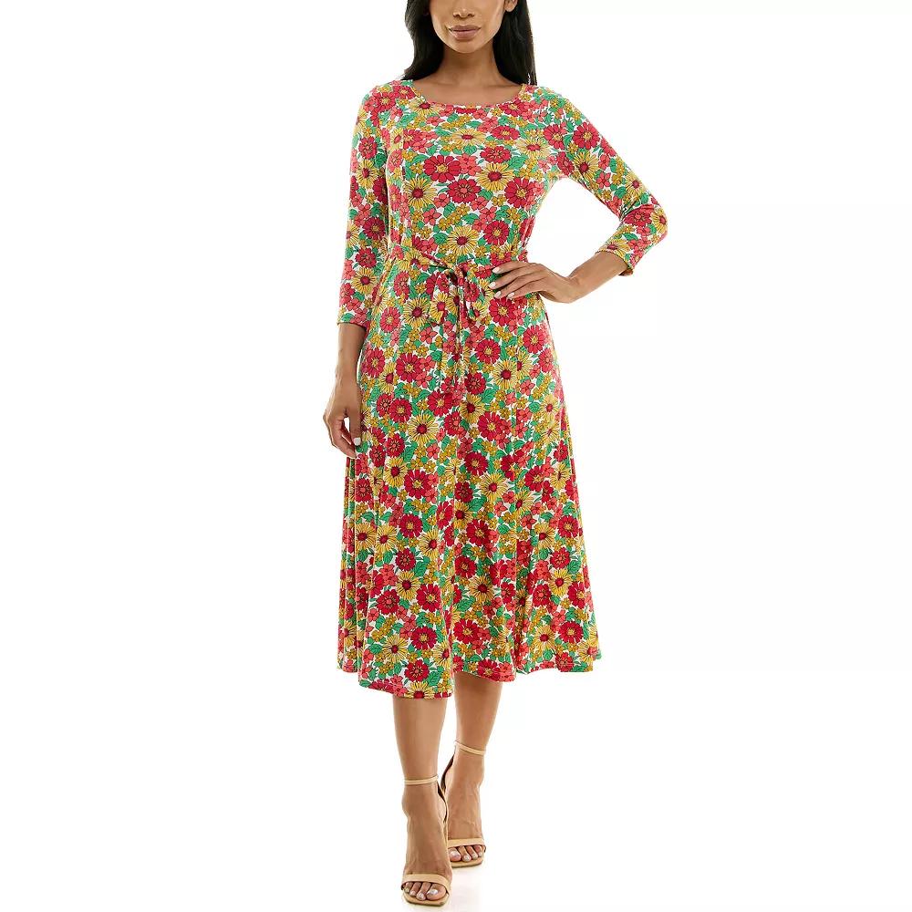 Women's Nina Leonard Sylvia Midi Dress with Belt,  Product Image
