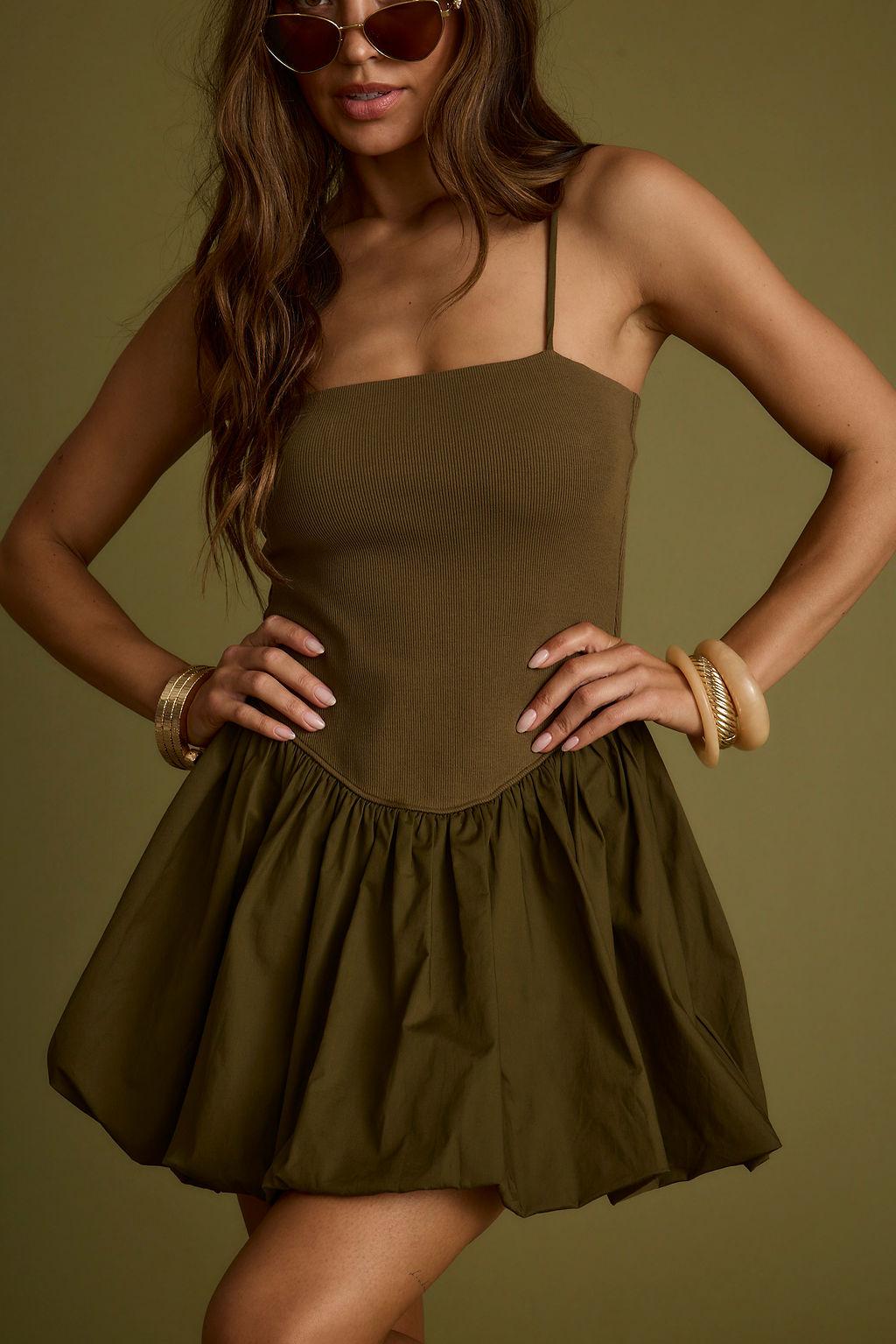 Eternal Olive Bubble Hem Mini Dress Product Image