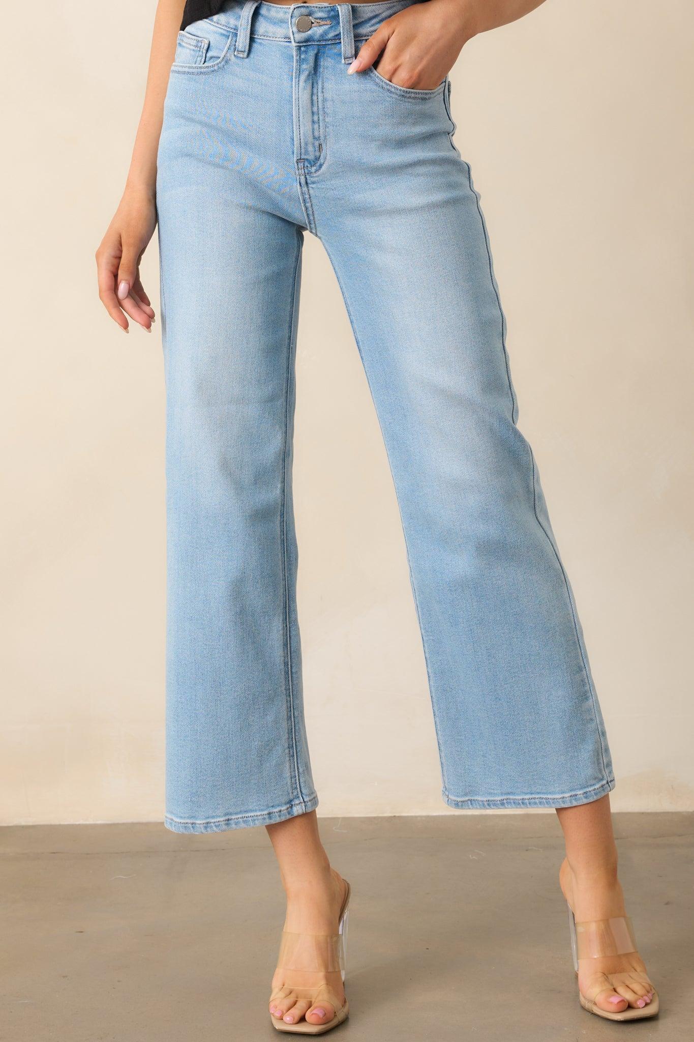 Into The Clouds Light Wash Cropped Wide Leg Jeans Product Image