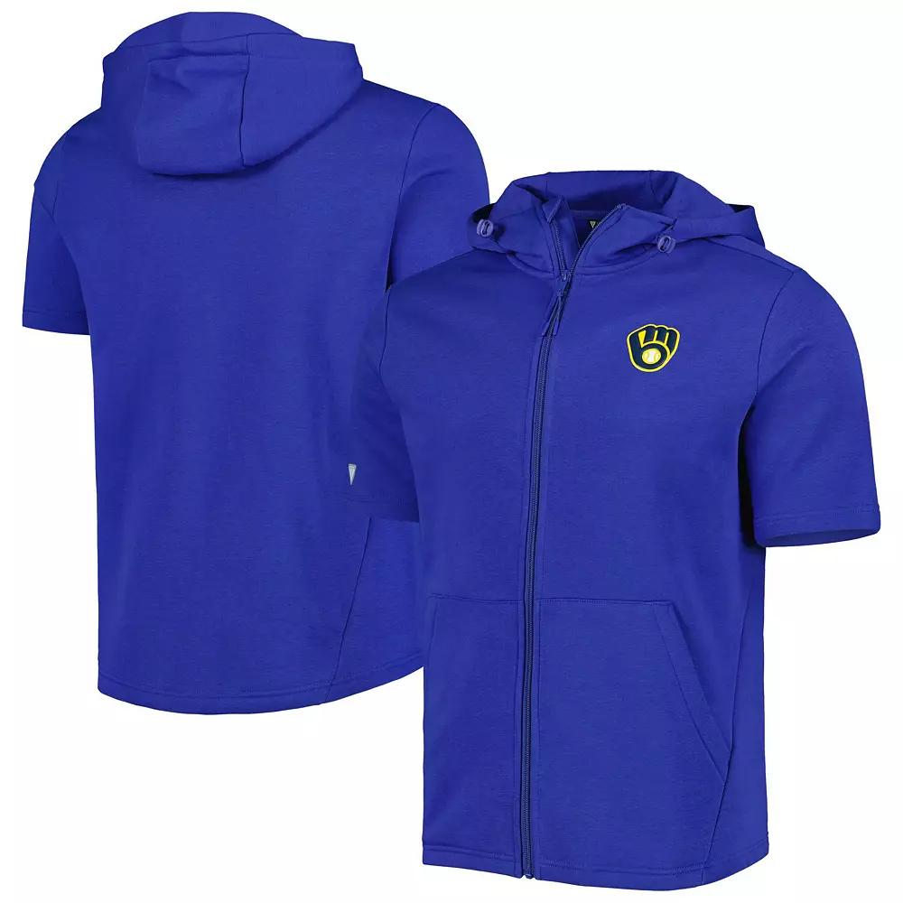 Men's Levelwear Royal Milwaukee Brewers Recruit Full-Zip Short Sleeve Hoodie, Size: Small, Blue Product Image