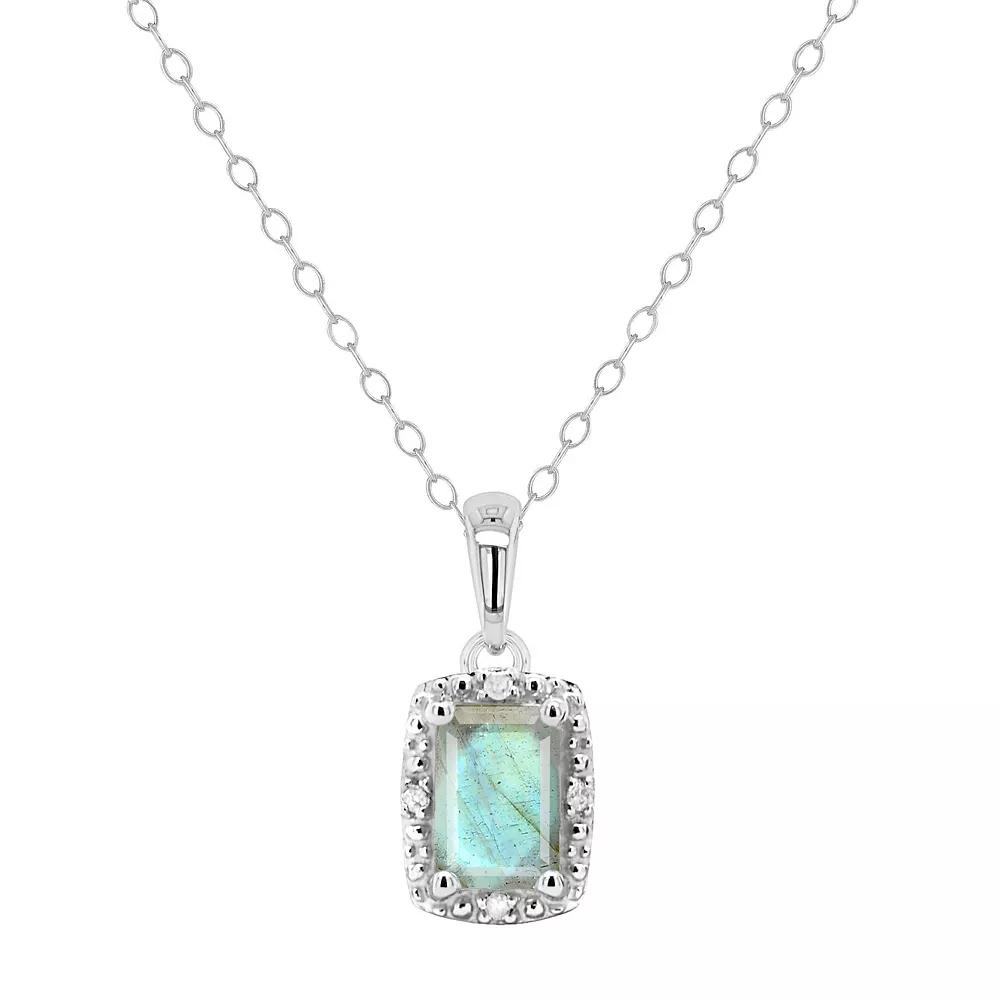Celebration Gems Sterling Silver Emerald Cut Labradorite & Diamond Accent Pendant Necklace, Women's, Size: 18" Product Image