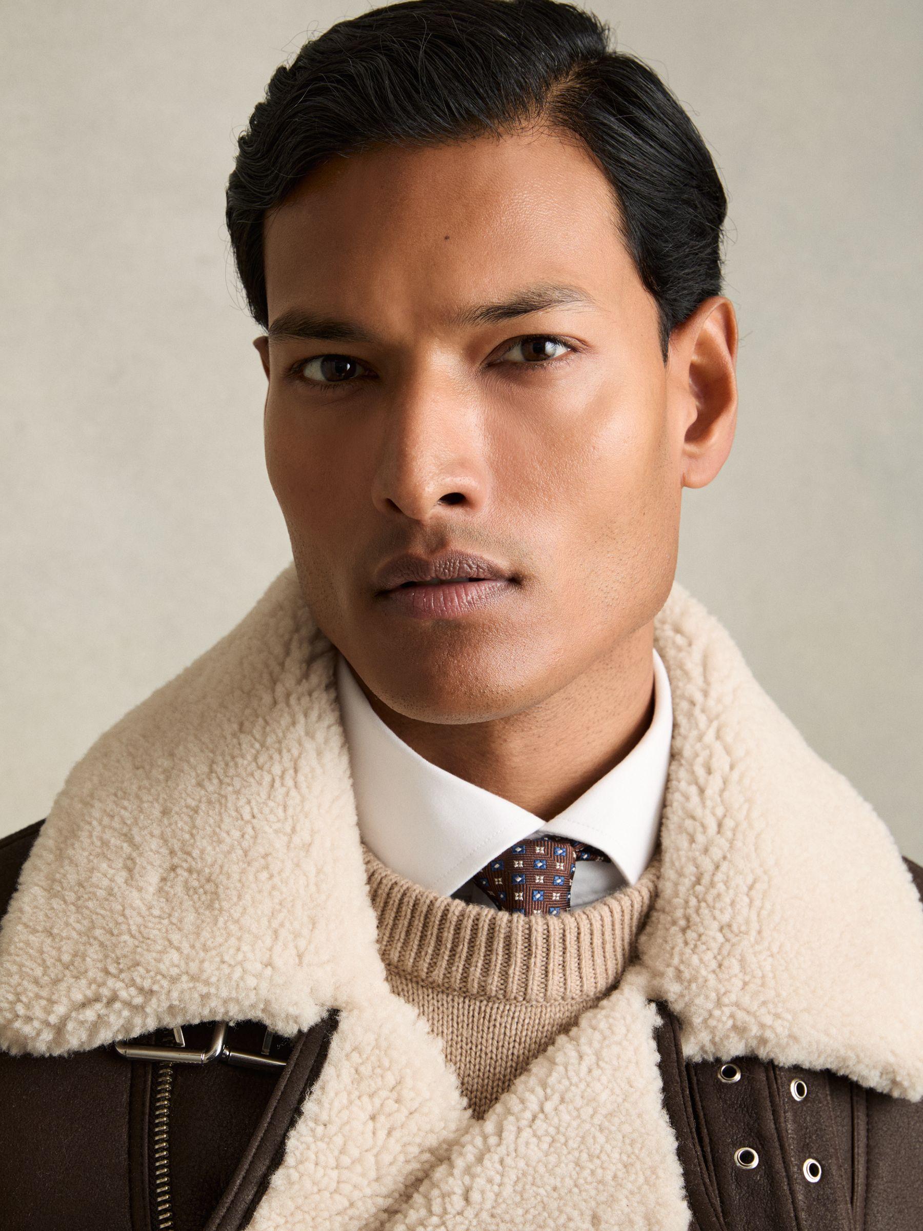 Shearling Lined Leather Aviator Jacket in Dark Brown Product Image