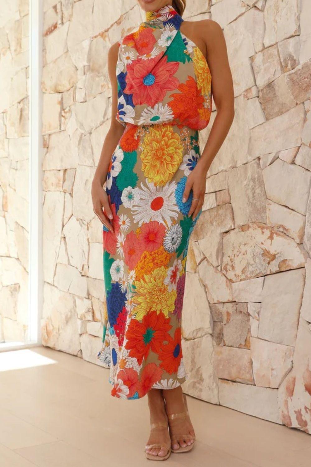 Floral Tied Back Sleeveless Midi Dress Product Image