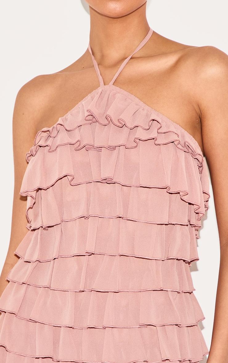 Dusty Peach Extreme Ruffle Halterneck Shift Dress Product Image