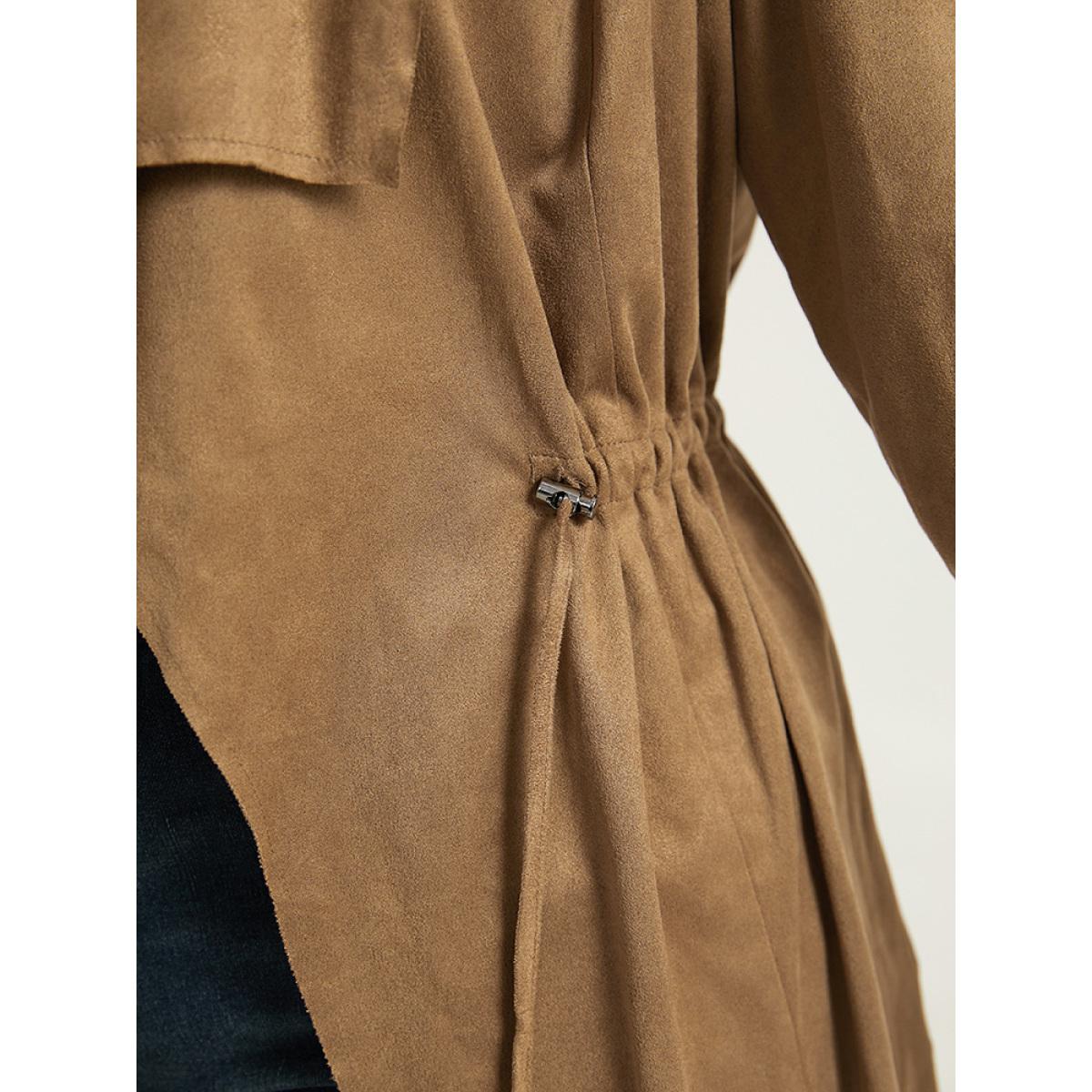 Plus Size Asymmetrical Neck Drawstring Tab Sleeve Coat Women Tan Casual Drawstring Ladies Everyday Winter Coats BloomChic 14-16/1X Product Image