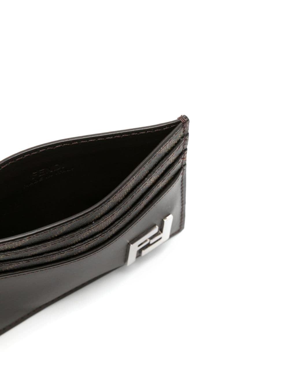 FENDI Brown Card-holder With Squared Ff Motif In Leather And Ff Canvas Man In Ebony Product Image