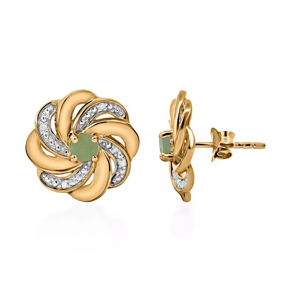 14k Gold over Sterling Silver Stone & Diamond Accent Earrings, Women's, Green Product Image