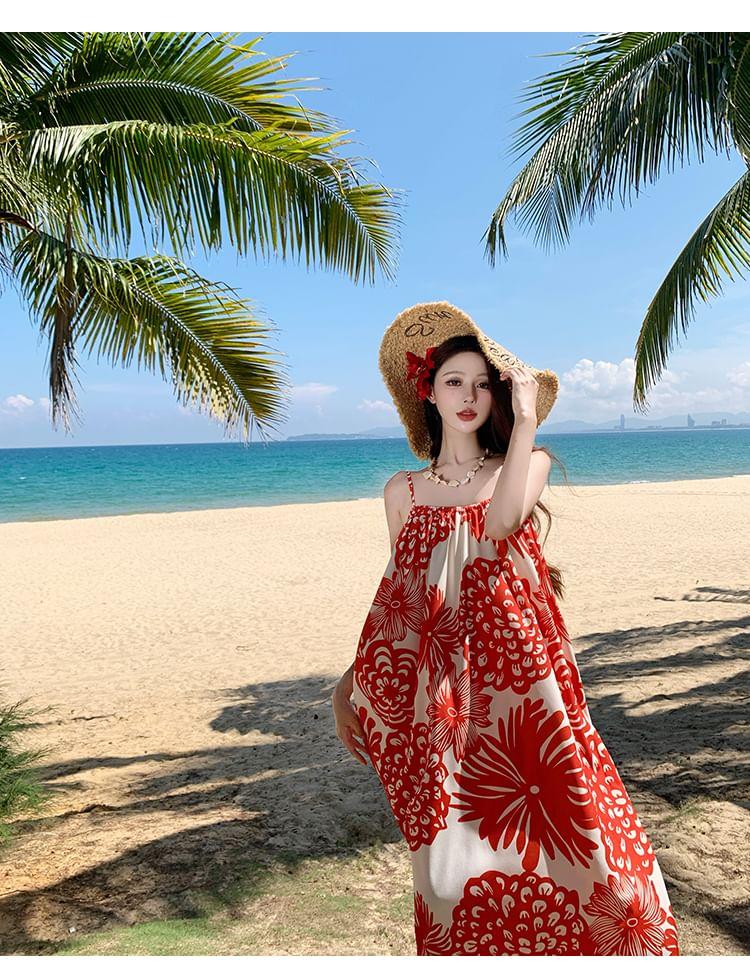 Spaghetti Strap Floral Print Midi Sundress Product Image