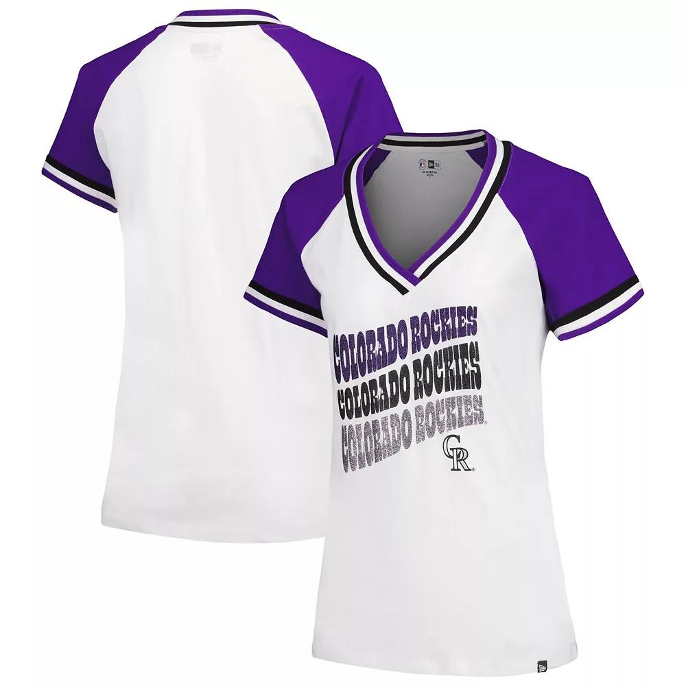 Women's New Era White Colorado Rockies Jersey Double Binding Raglan V-Neck T-Shirt, Size: XS Product Image