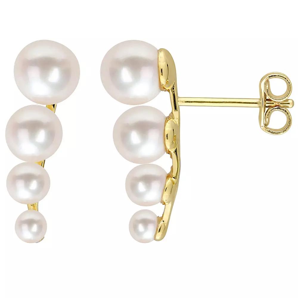 Stella Grace 18k Gold Over Silver Freshwater Cultured Pearl Graduated Stud Earrings, Women's, Gold Tone Product Image