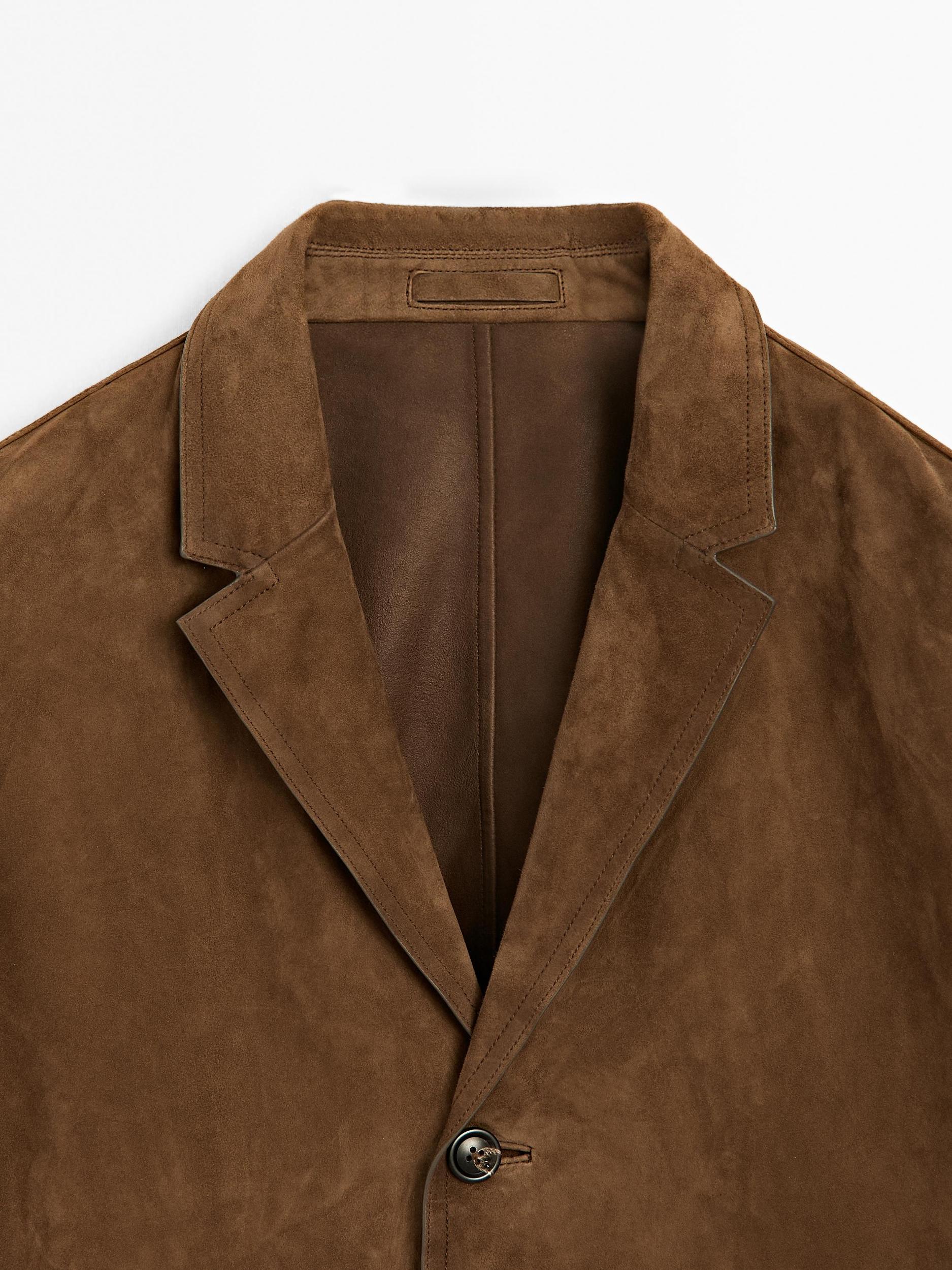 Suede leather blazer with topstitching Product Image