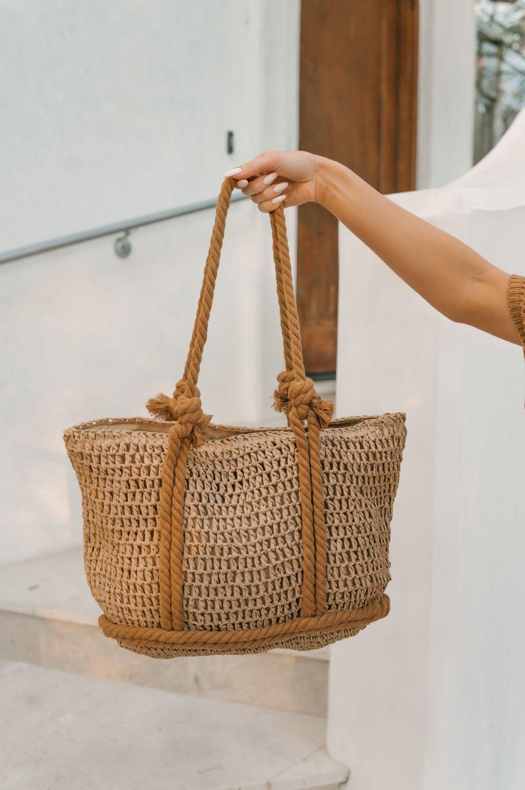 Khaki Straw Braided Tote Bag Product Image