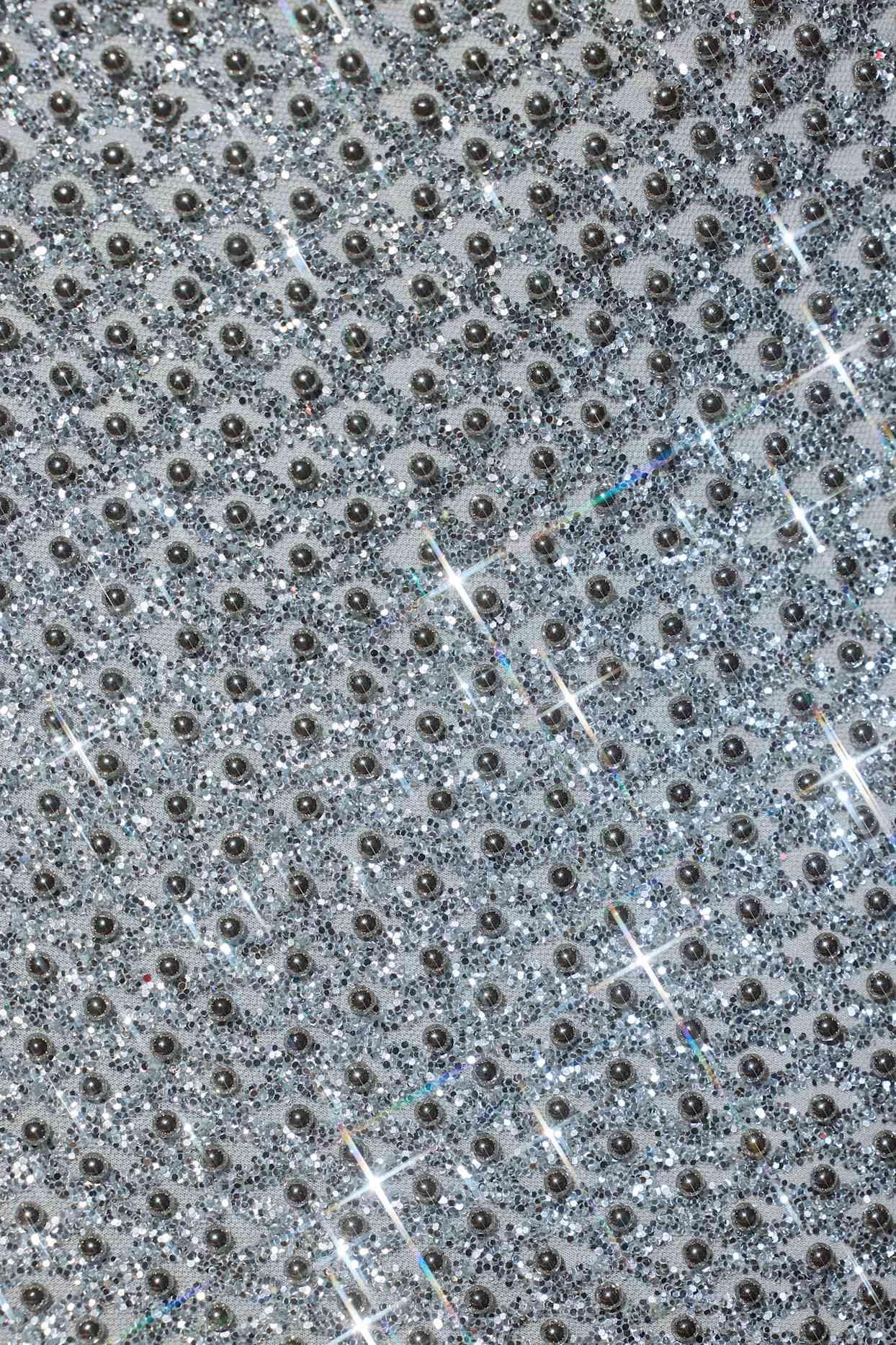 Embellished Low-Rise Mini Skirt in Silver Product Image