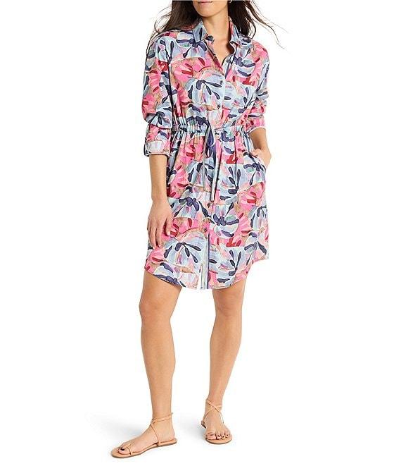 NIC + ZOE Syd Firework Foliage Collar Neck Long Sleeve Shirt Dress Product Image