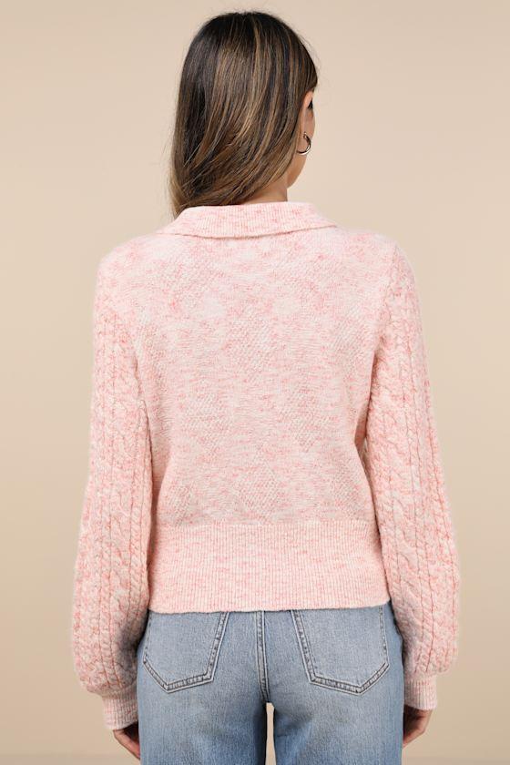 Envied Comfort Marled Coral Pink and White Cable Knit Sweater Product Image