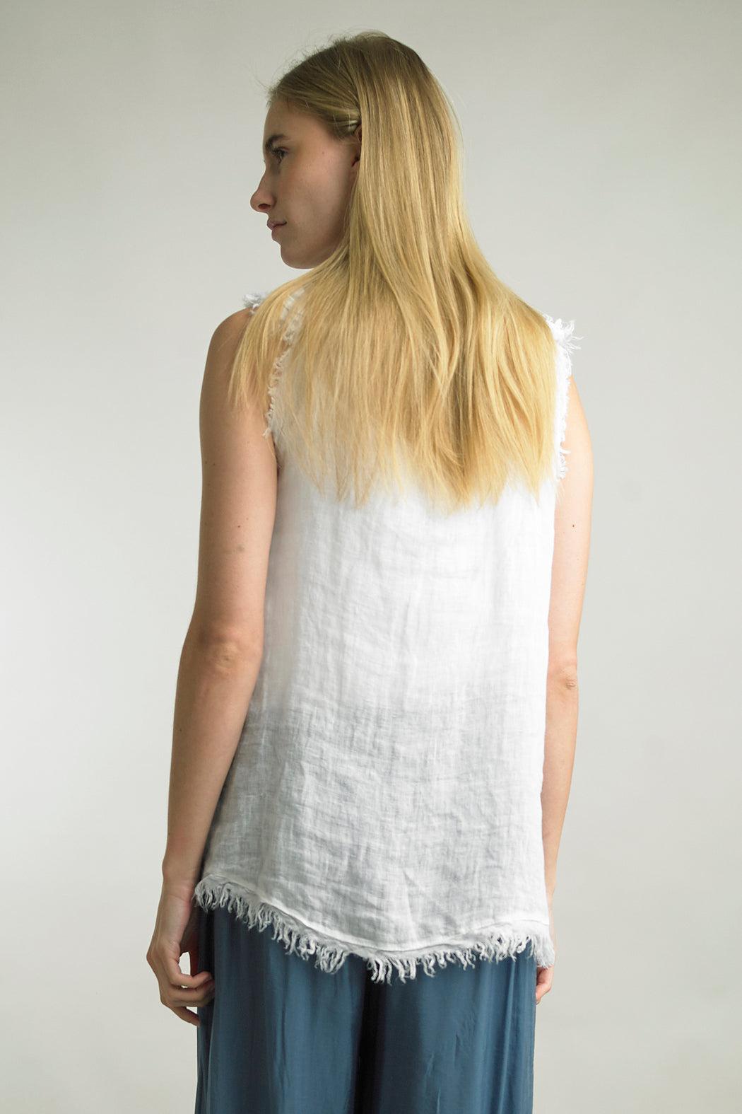 White Linen Frayed Top Product Image
