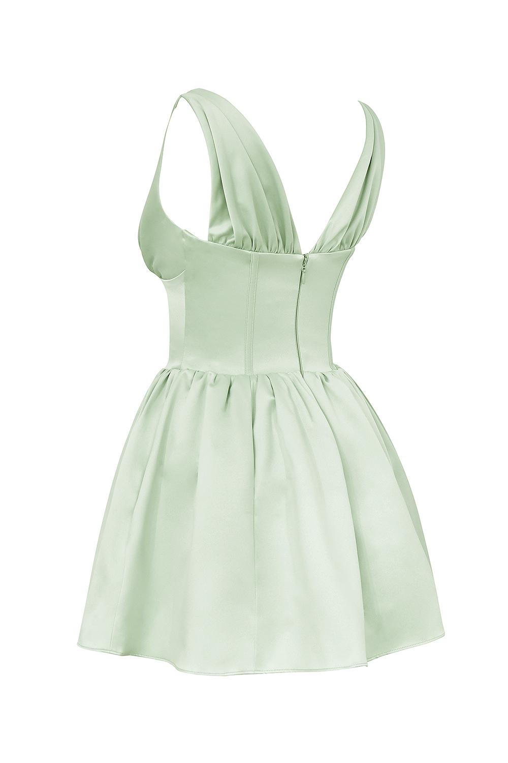 Emmeliette  pistachio satin mini dress - sale Product Image