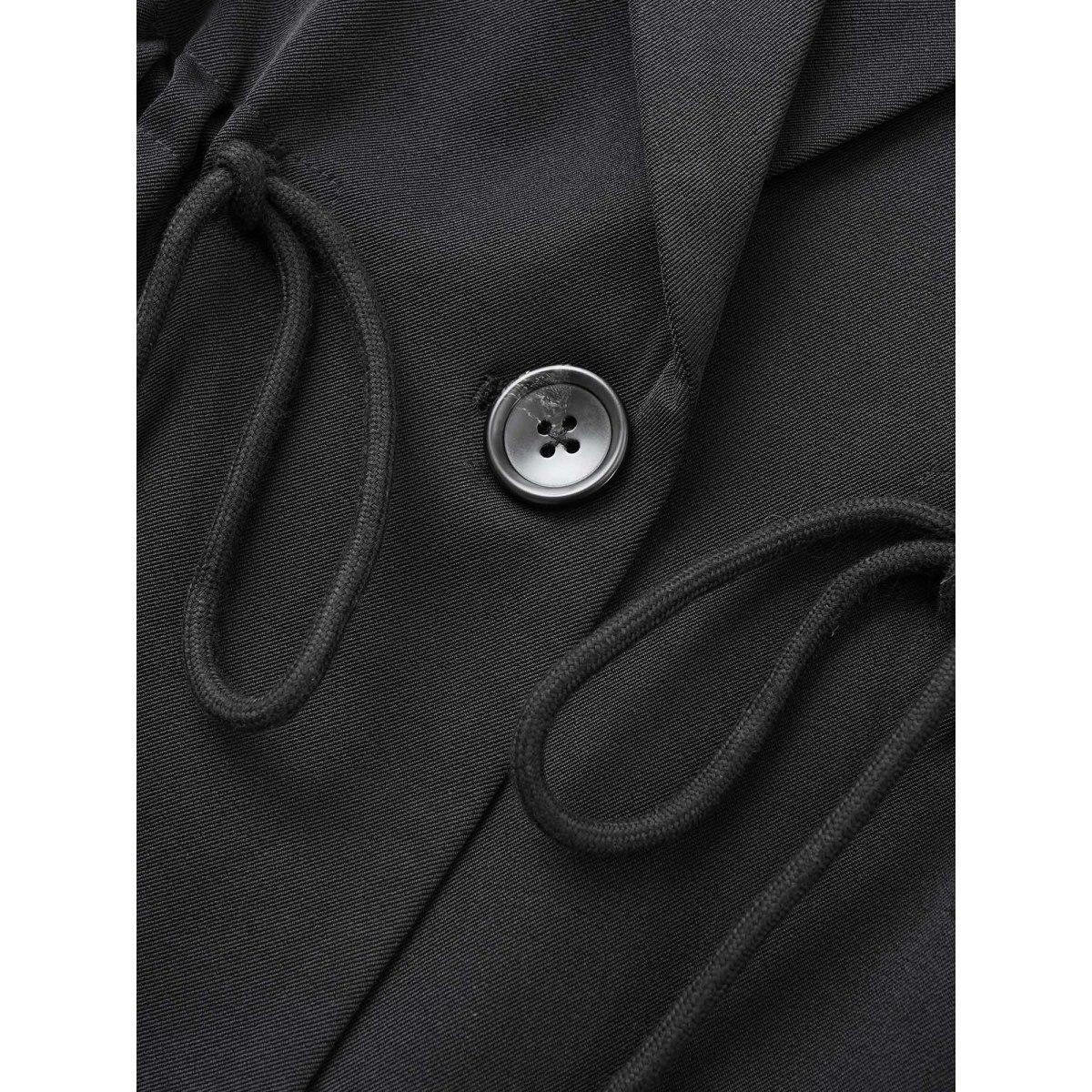 Plus Size Striped Patchwork Drawstring Suit Collar Blazer Black Women Office Striped Non Sleeve Long Sleeve Suit Collar 10/M Slanted pocket At the Office Blazers BloomChic Product Image