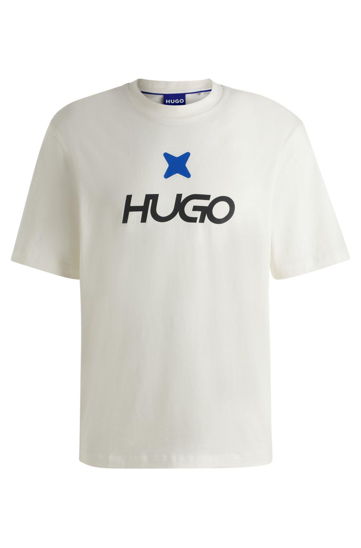 HUGO - Cotton-jersey T-shirt with logo artwork - White Product Image