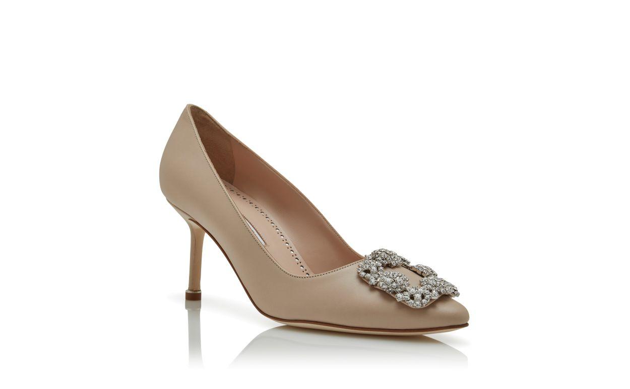 HANGISI 70 Light Beige Calf Leather Jewel Buckle Pumps Product Image