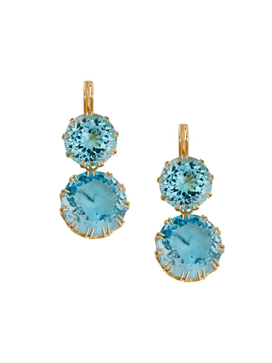 Womens Crown 18K Yellow Gold & Blue Topaz Earrings Product Image