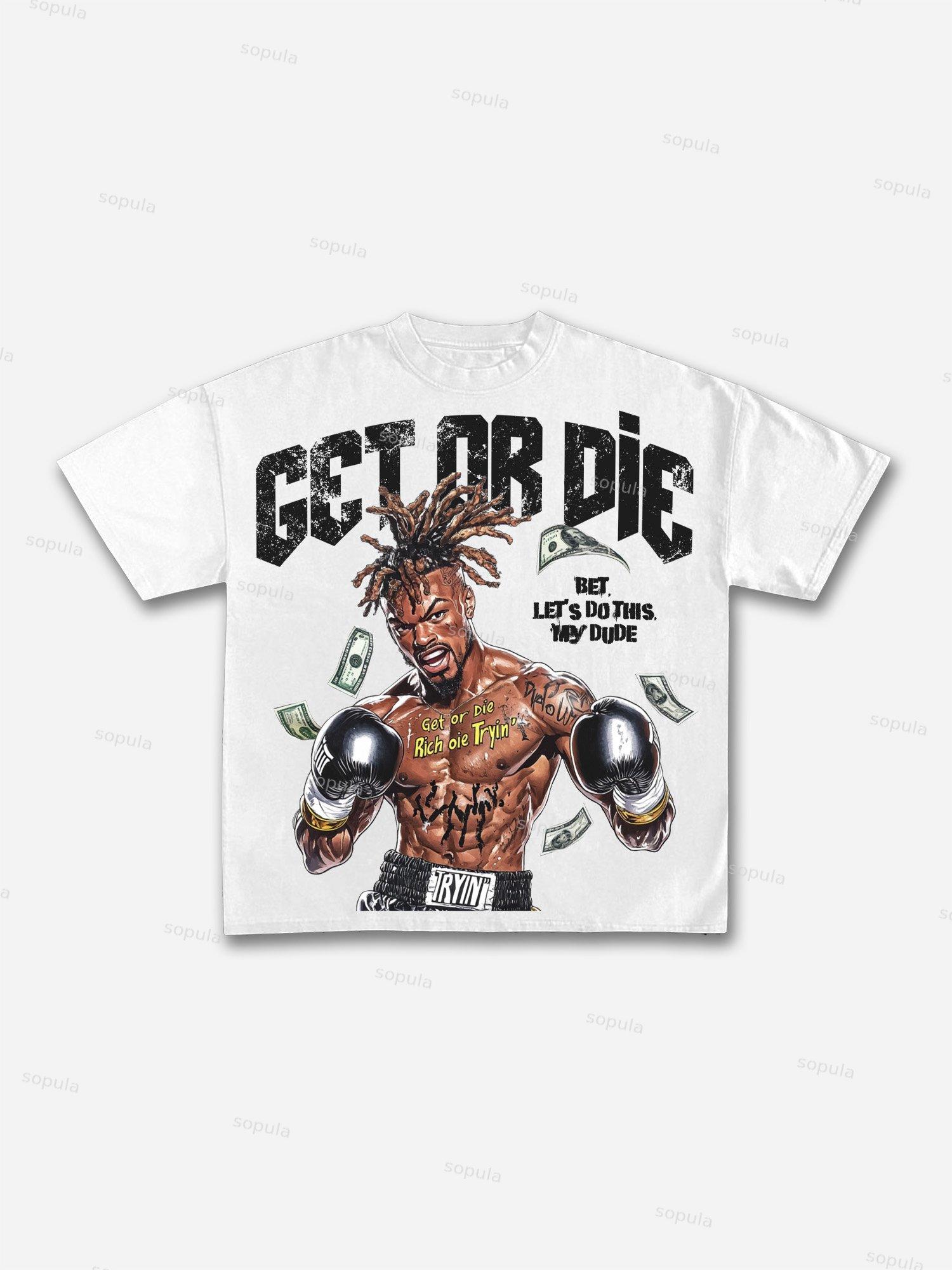 Get Or Die Vintage Boxer Graphic Cotton T-shirt Product Image