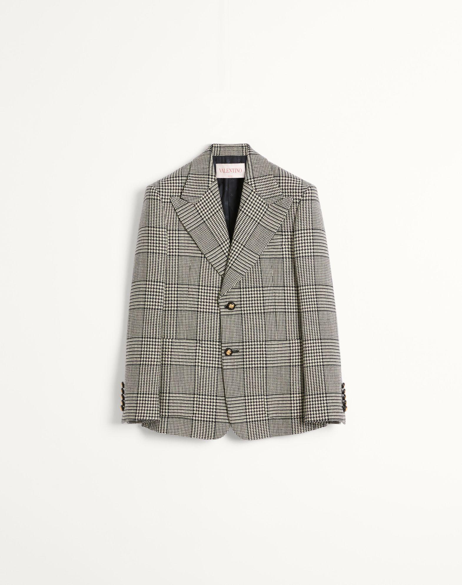 Single-Breasted Wool Jacket With Check Pattern On Houndstooth Product Image