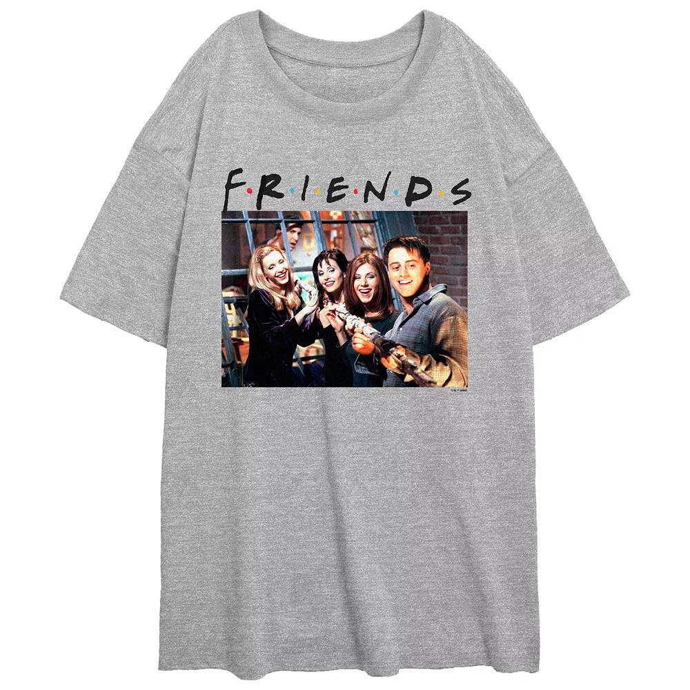Juniors Friends Long Poking Stick Scene Oversized Graphic Tee, Womens Athletic Grey Product Image