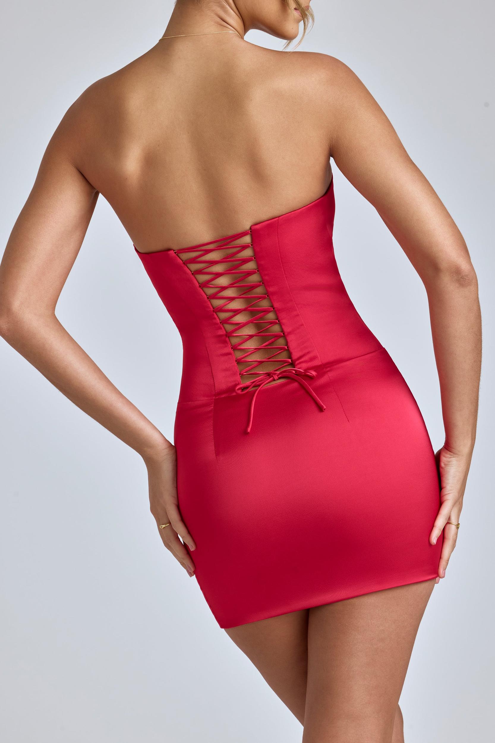 Lace-Up Corset Mini Dress in Cherry Red Product Image