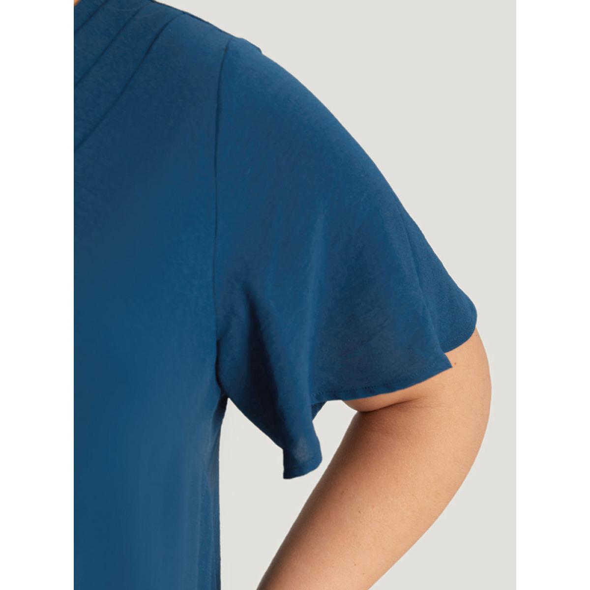 Plus Size Aegean Solid Pleated V Neck Blouse Women Office Short sleeve V-neck Dailywear Blouses BloomChic 26/4X Product Image