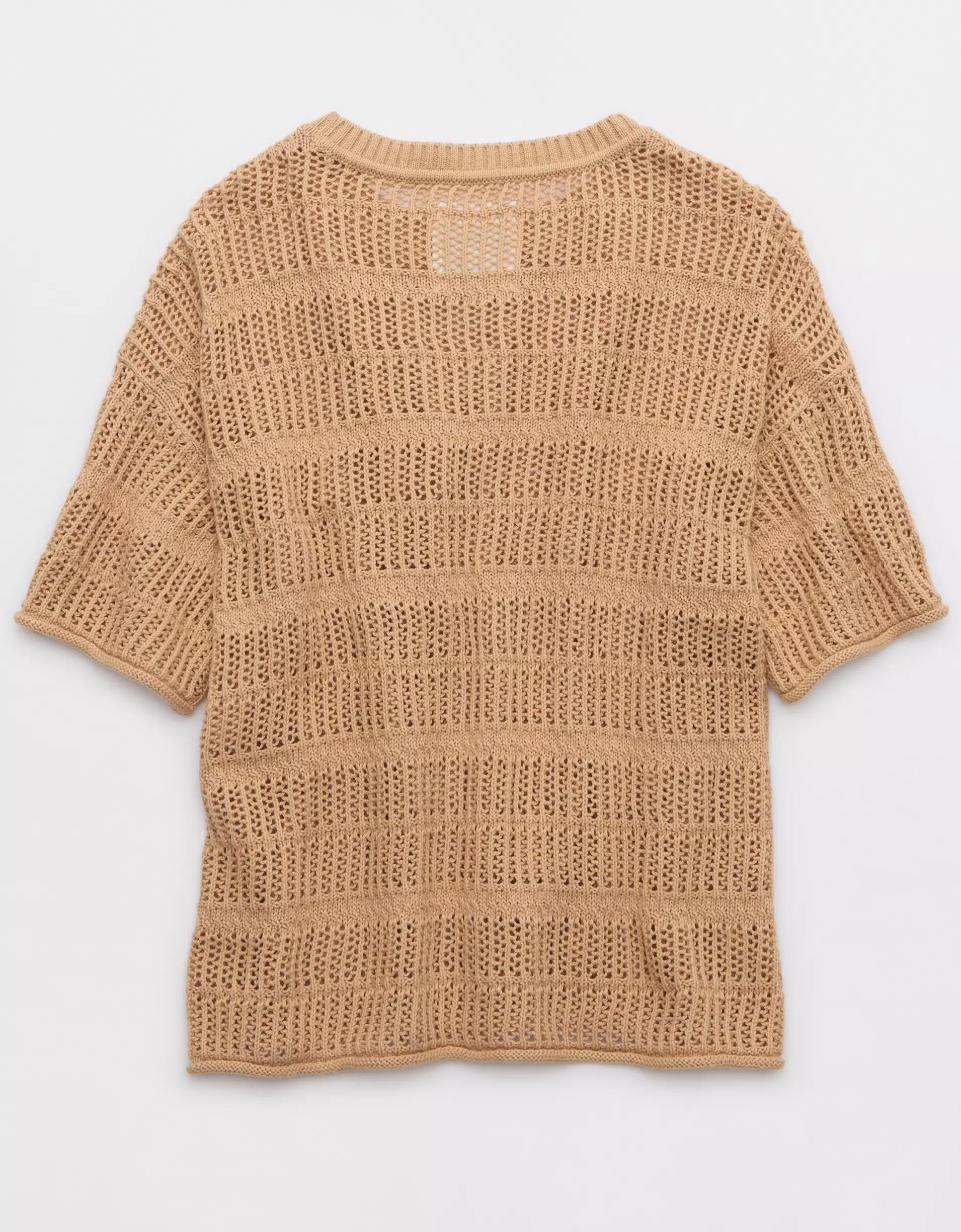 Aerie Crochet Oversized Short Sleeve Sweater Product Image