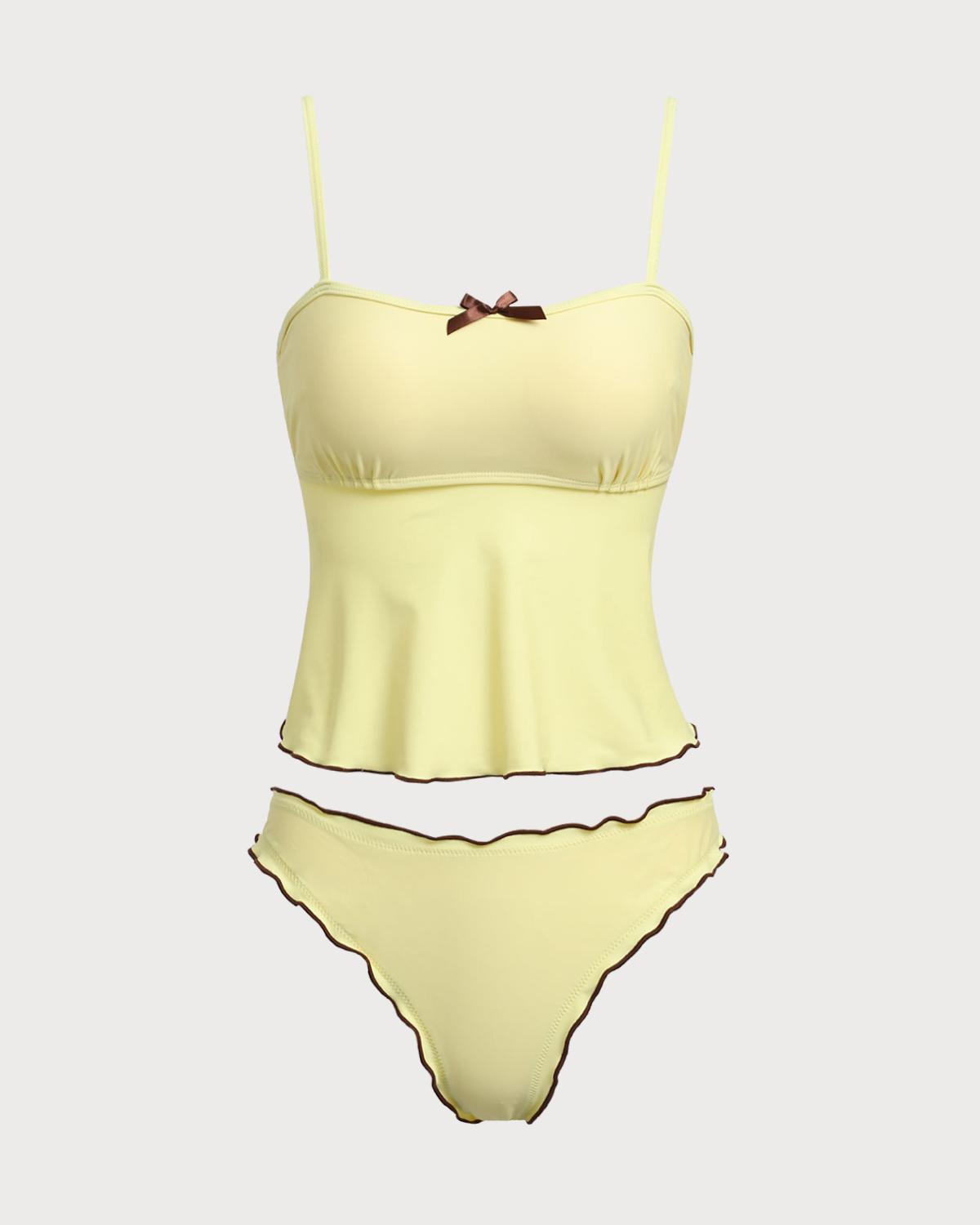 Yellow Contrasting Tankini Swimsuit Product Image