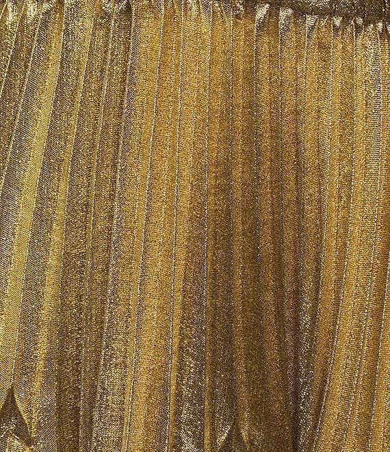 Alex Marie Petite Size Olympia Woven Metallic Hatler Sweetheart Neck Sleeveless Ruched Fit and Flare Flounce Midi Dress Product Image