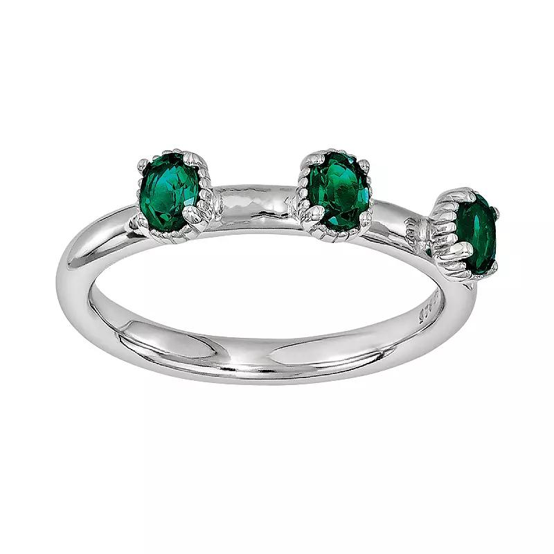 Stacks & Stones Sterling Silver Lab-Created Emerald Stack Ring, Women's, Size: 7, Green Product Image