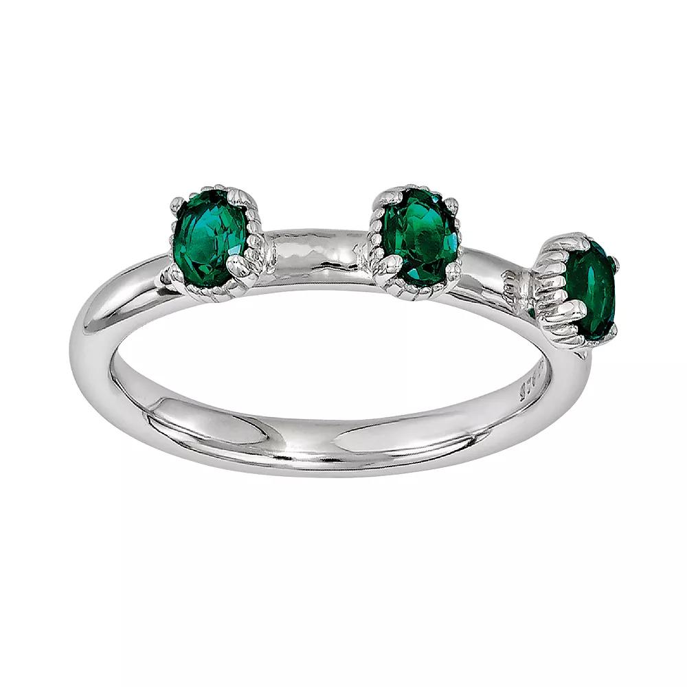 Stacks & Stones Sterling Silver Lab-Created Emerald Stack Ring, Women's, Size: 7, Green Product Image