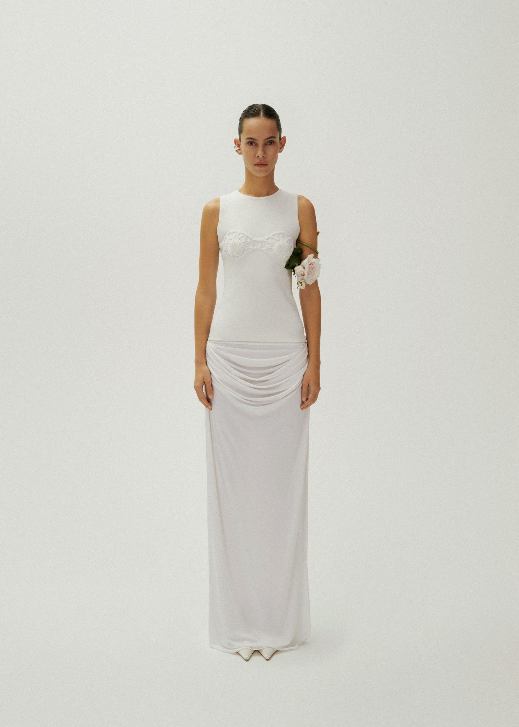 Draped low waist midi skirt in white Product Image
