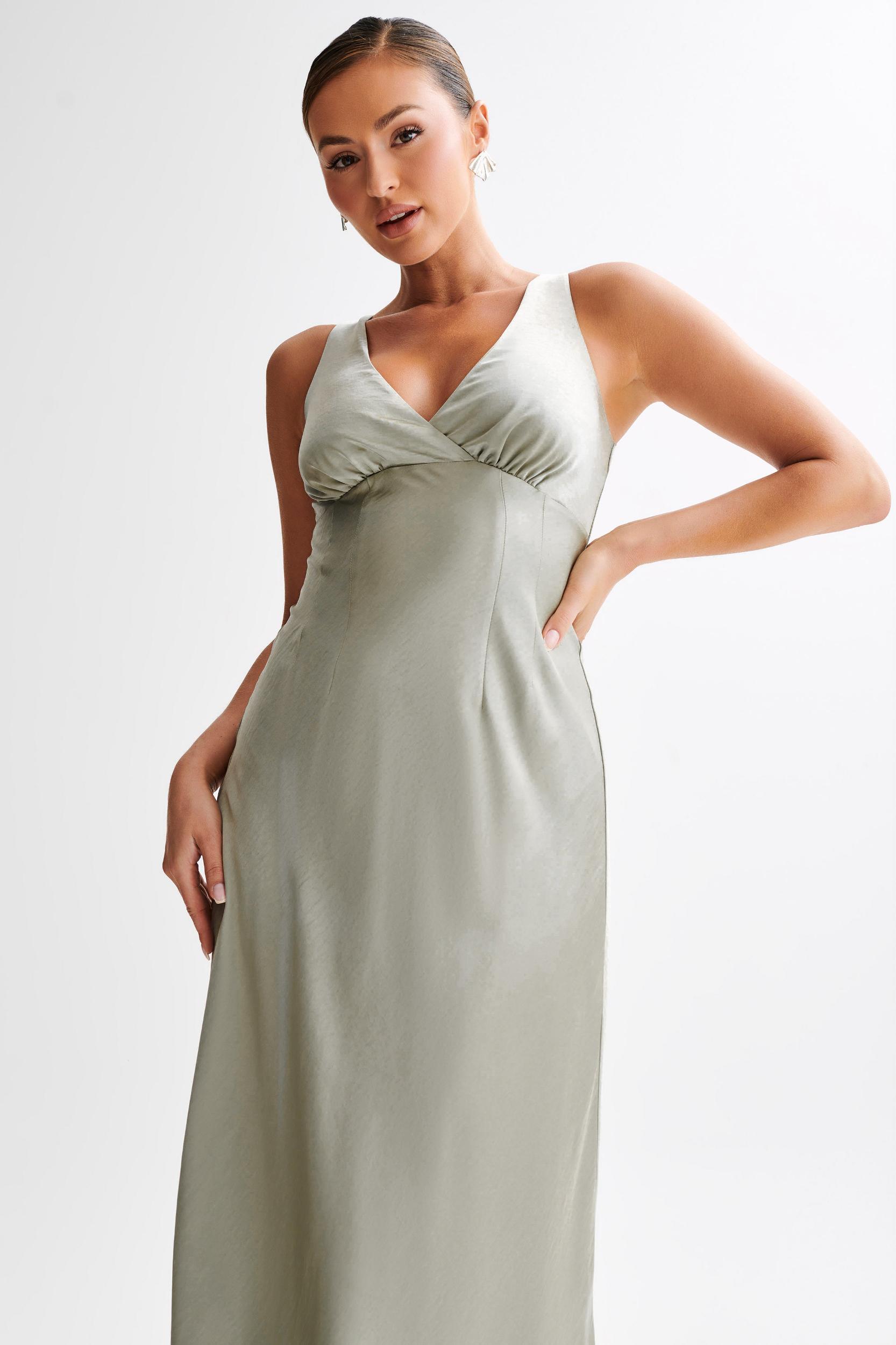 Meghan Satin Maxi Dress - Sage Product Image