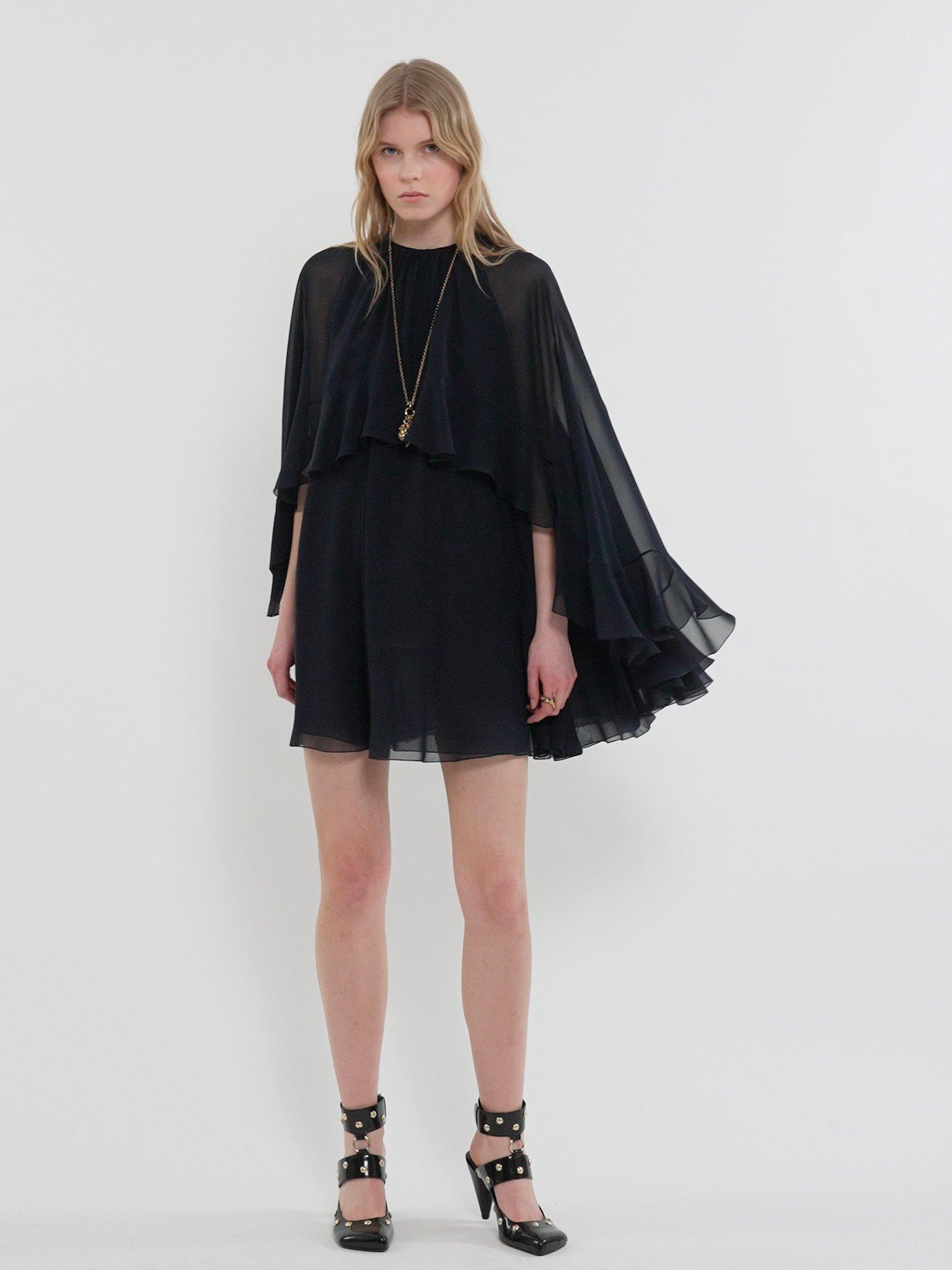 Mini cape dress in silk georgette Product Image