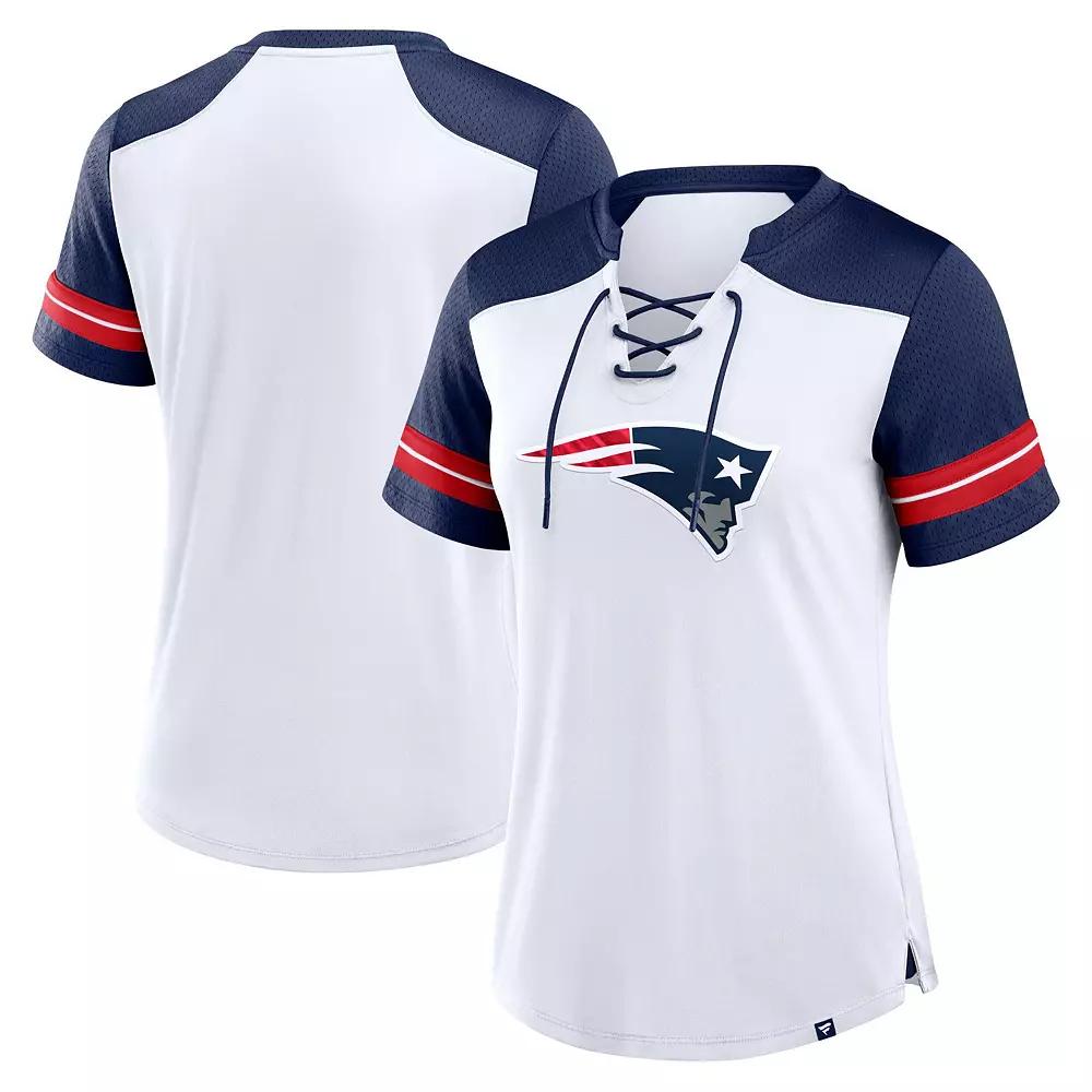 Women's Fanatics White/Navy New England Patriots Foiled Primary Lace-Up T-Shirt,  Product Image