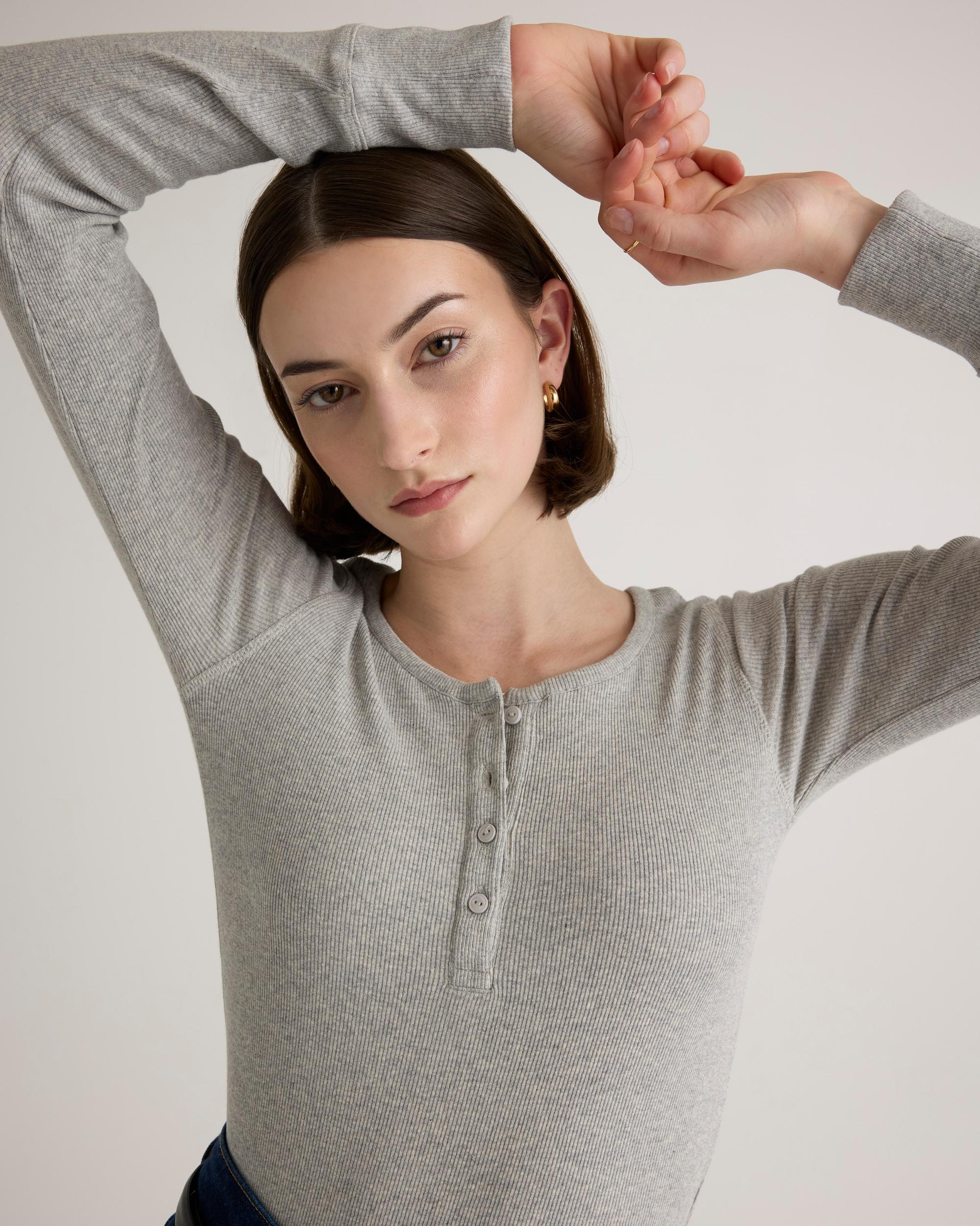 Quince | Women's Micro-Rib Henley Long Sleeve T-Shirt Organic Cotton Product Image
