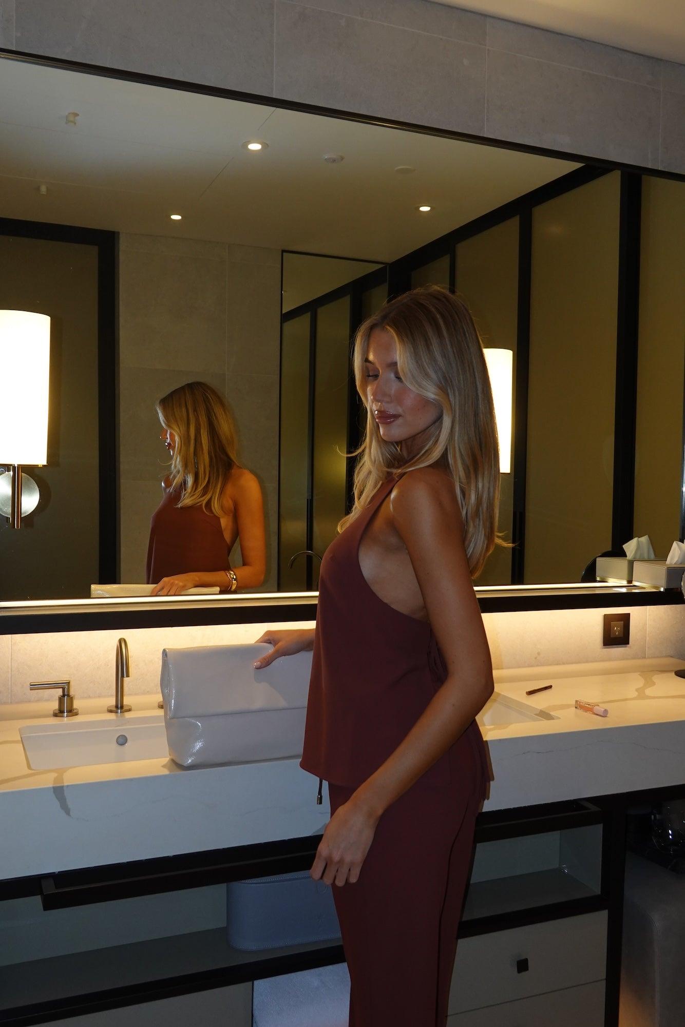 Clean Slate Tailored Halter Top Brown Product Image