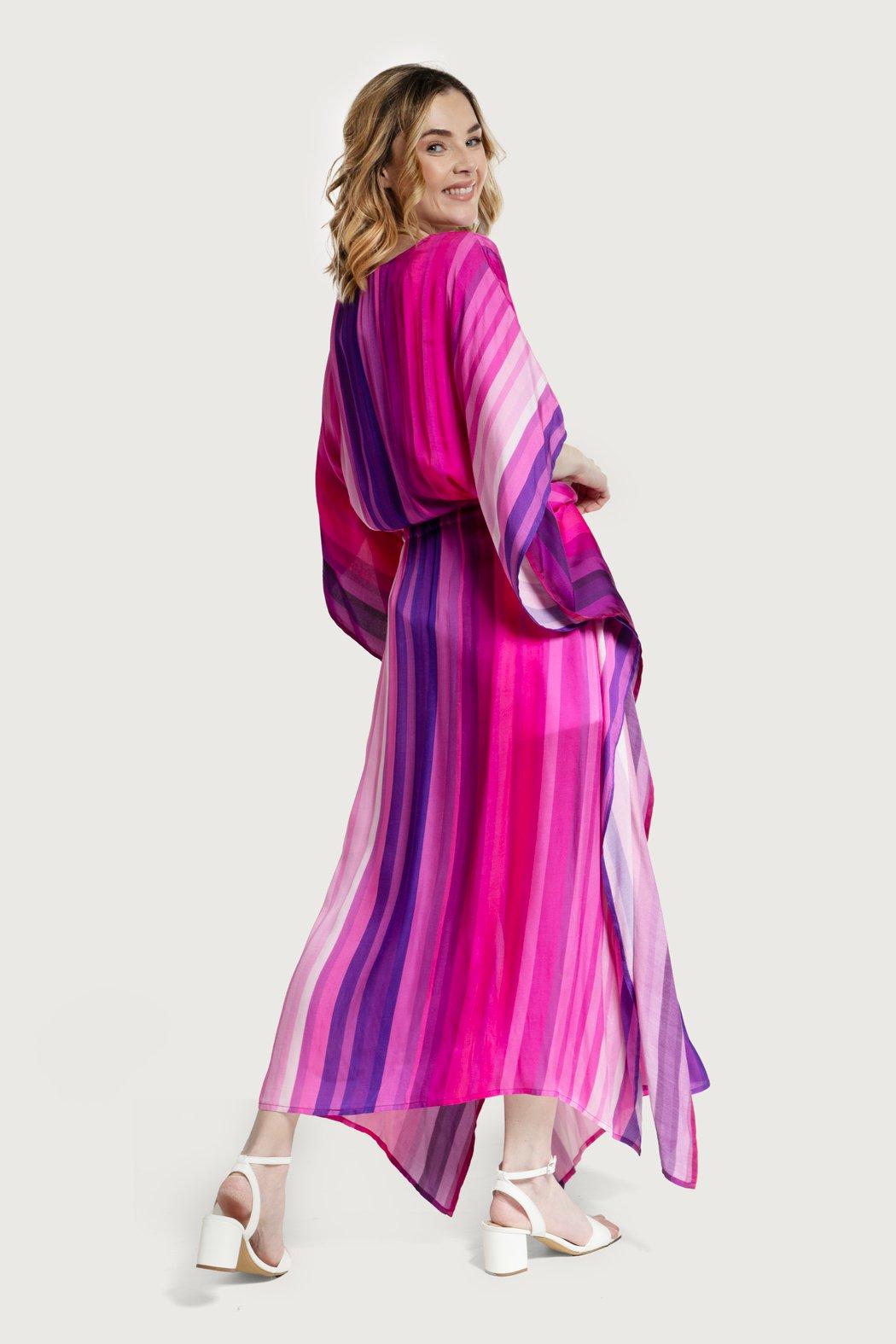 Multicolor Striped Tie Waist Keyhole Kaftan Product Image