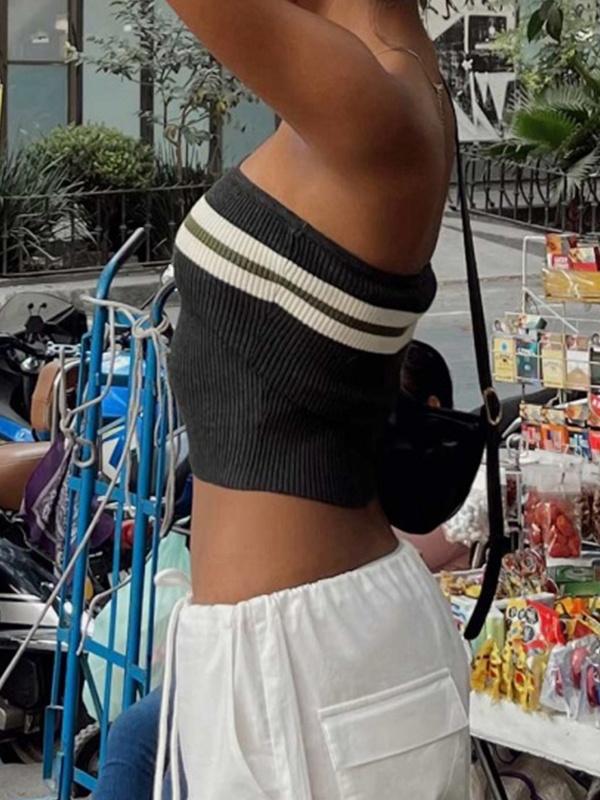 Knit Striped Bandeau Crop Top Product Image