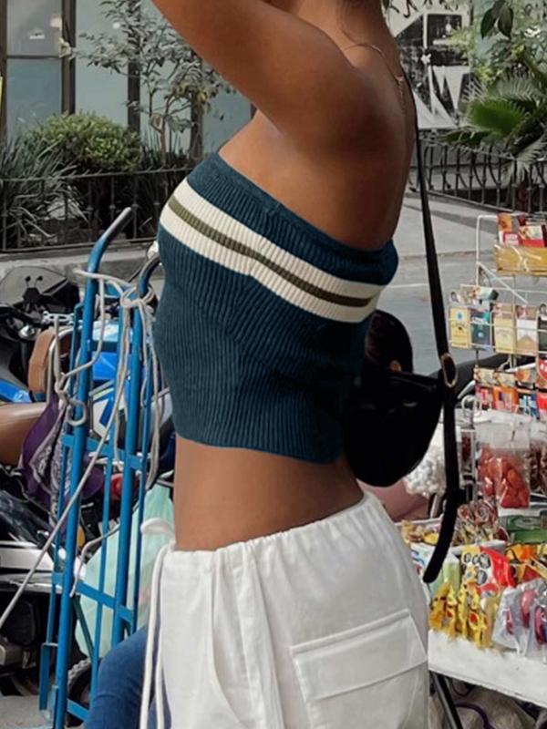 Knit Striped Bandeau Crop Top Product Image