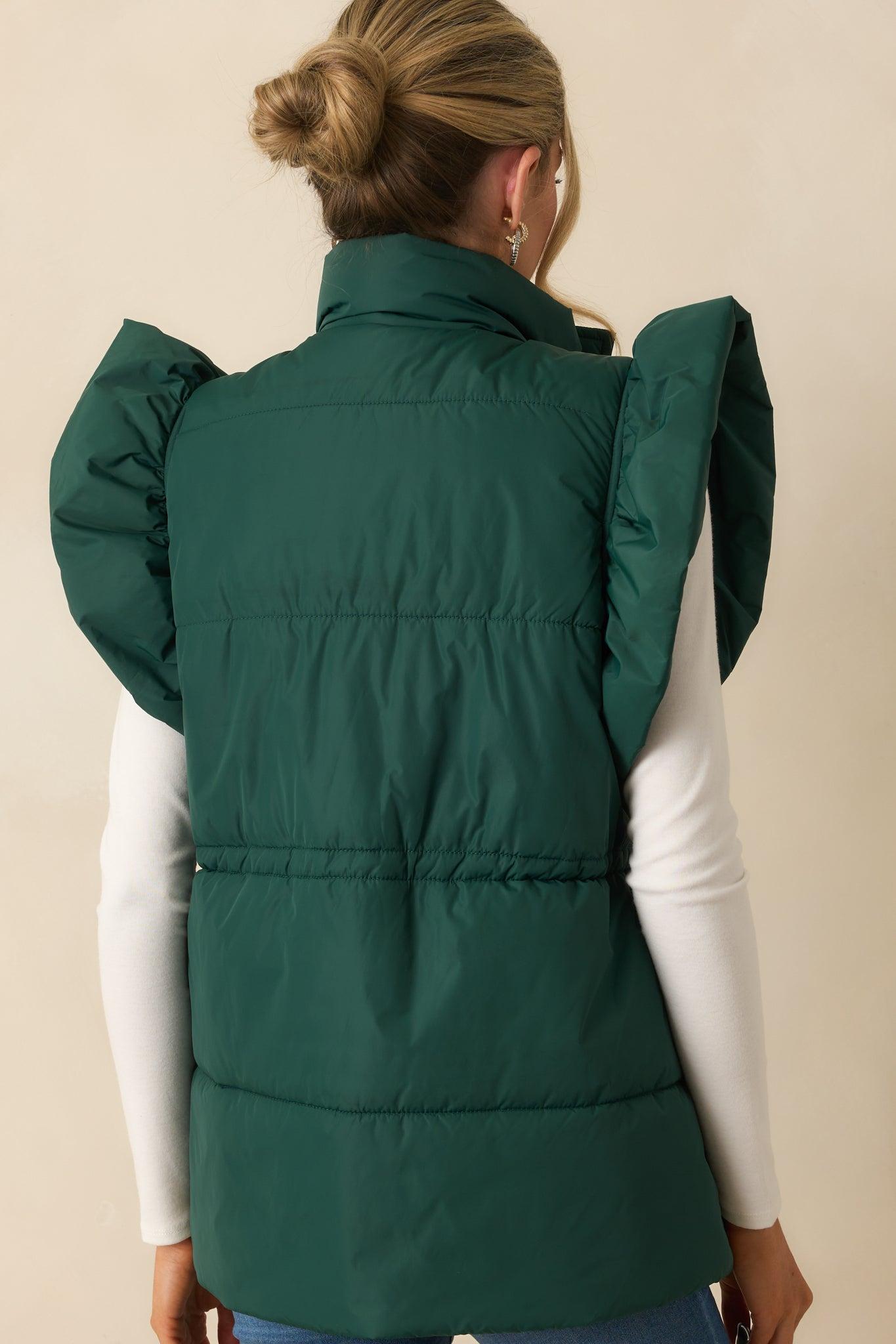 Cherry On Top Forest Green Flutter Sleeve Puffer Vest Product Image