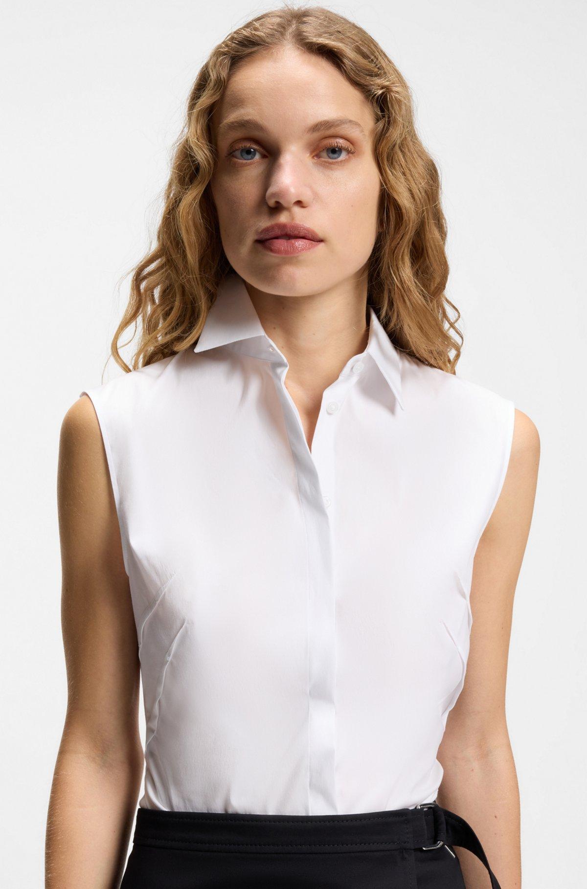 Sleeveless slim-fit blouse in a cotton blend Product Image