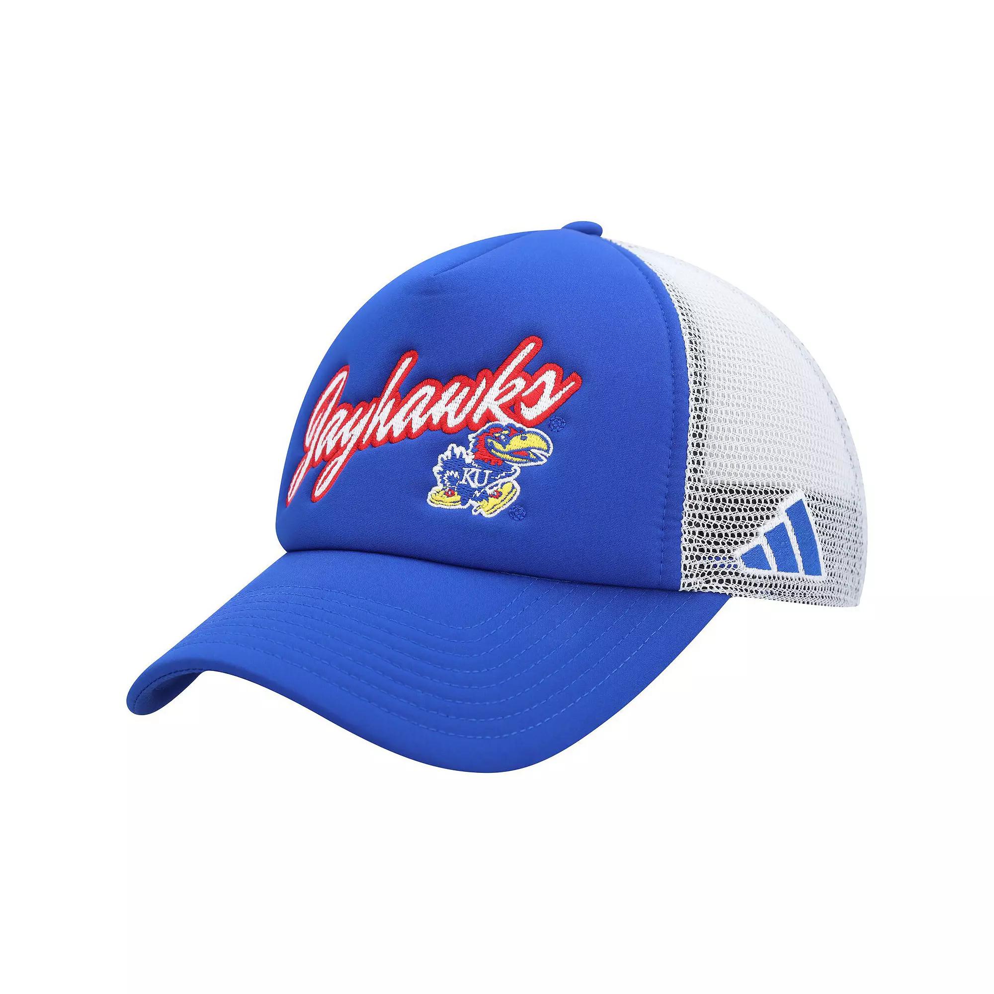 Men's adidas Royal Kansas Jayhawks Script Trucker Snapback Hat, Blue Product Image