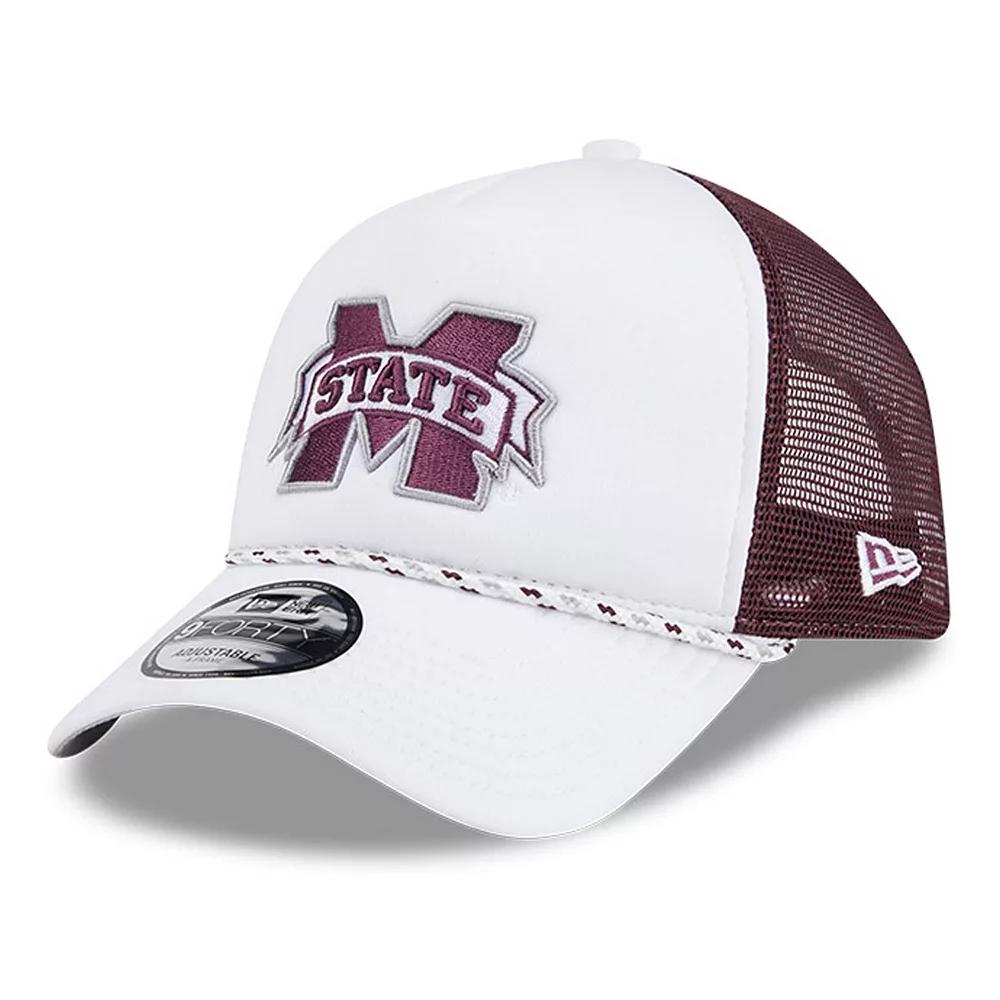 Men's New Era White/Maroon Mississippi State Bulldogs Court Sport Foam A-Frame 9FORTY Adjustable Trucker Hat, Mst White Product Image